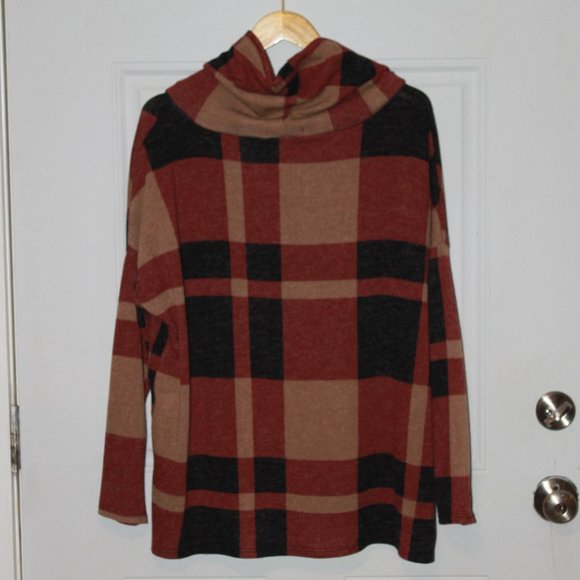 Limited Time Sale:Impressions Red/Black/Tan Checkered Cowl Neck Sweater Size XL - Picture 9 of 9